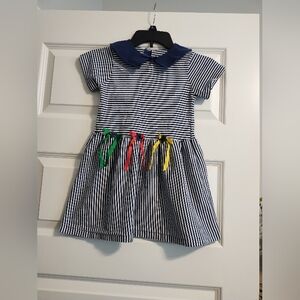 Vintage Buster Brown Striped Kids Dress with Colorful Accents
